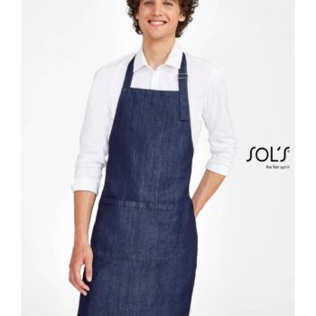 Ολόσωμη Ποδιά Με Τσέπες GRANT - 02104 από ύφασμα Denim 8oz με μεταλλική αγκράφα και μεγάλη θήκη.