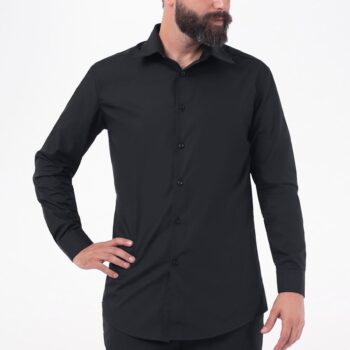 Ανδρικό πουκάμισο επαγγελματικής ένδυσης BRACCIALE AXON σε μαύρο χρώμα μακρυμάνικο με γραβατογιακά για HORECA και προσωπικό υποδοχής.