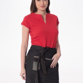 Μαύρη ποδιά μέσης τζιν INDIE AXON με μπρονζέ κρίκο, μακρύ ζωνάρι και 100% βαμβακερό denim.