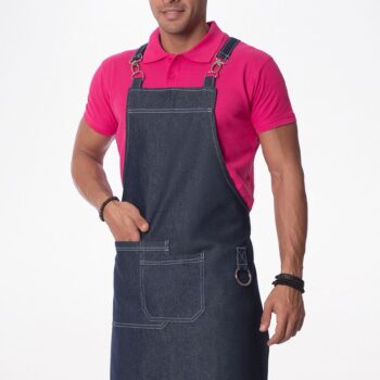 Ποδιά λαιμού τζιν OZORA AXON με χιαστί τιράντες, μεταλλικούς γάντζους και 100% βαμβακερό denim.