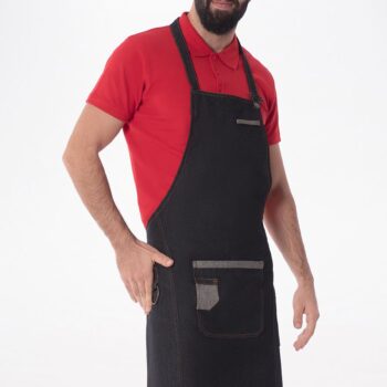 Μαύρη ποδιά λαιμού τζιν ROYAL AXON με μπρονζέ κρίκο, μεταλλικό ρυθμιστή και 100% βαμβακερό denim.