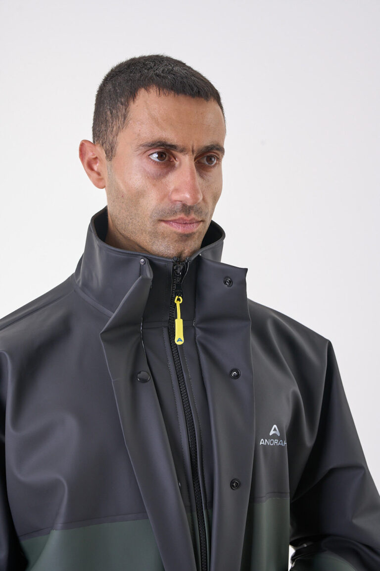 Road® long Anorak μαύρο & πράσινο λαδί