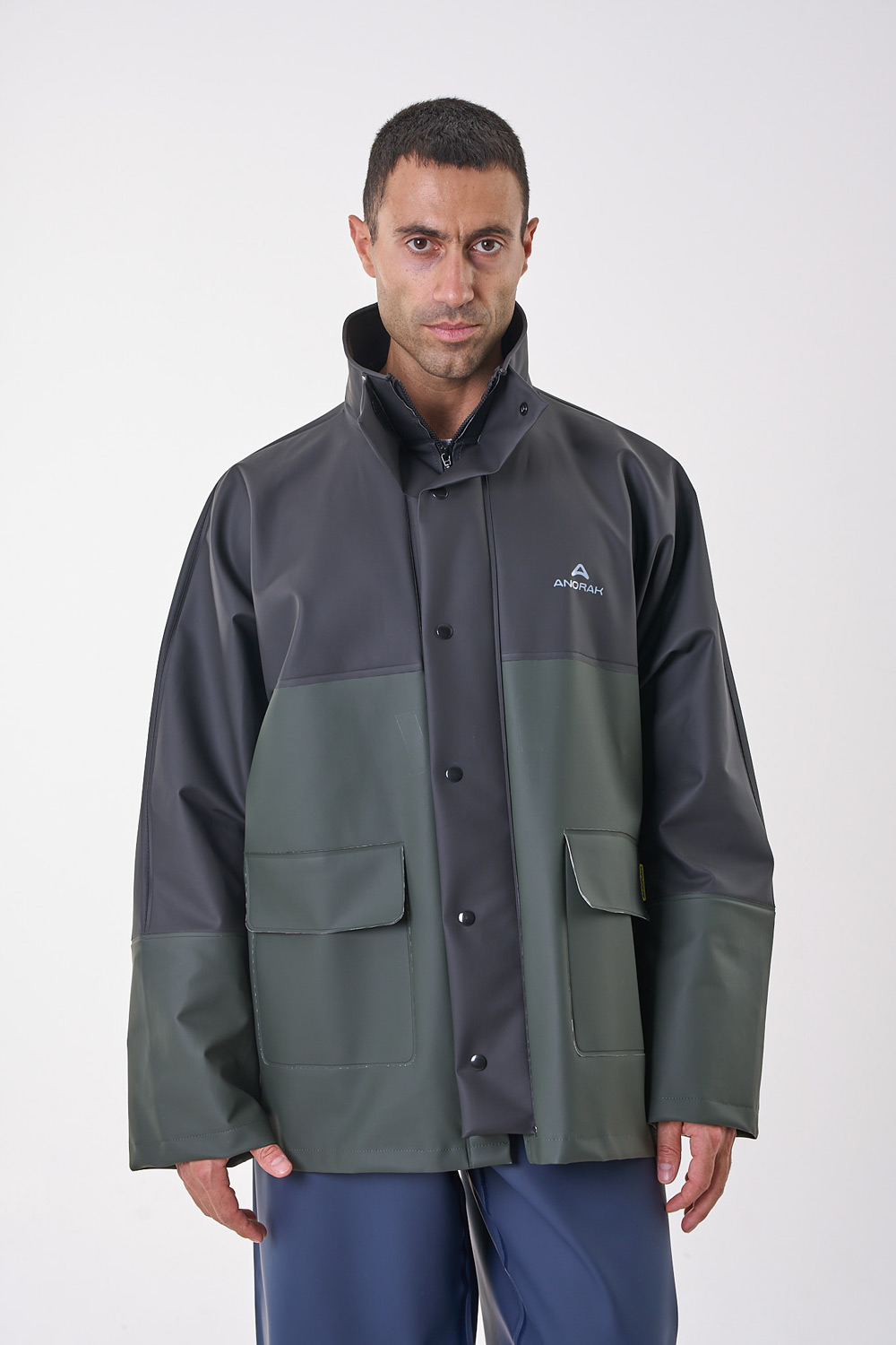 Road® long Anorak μαύρο & πράσινο λαδί