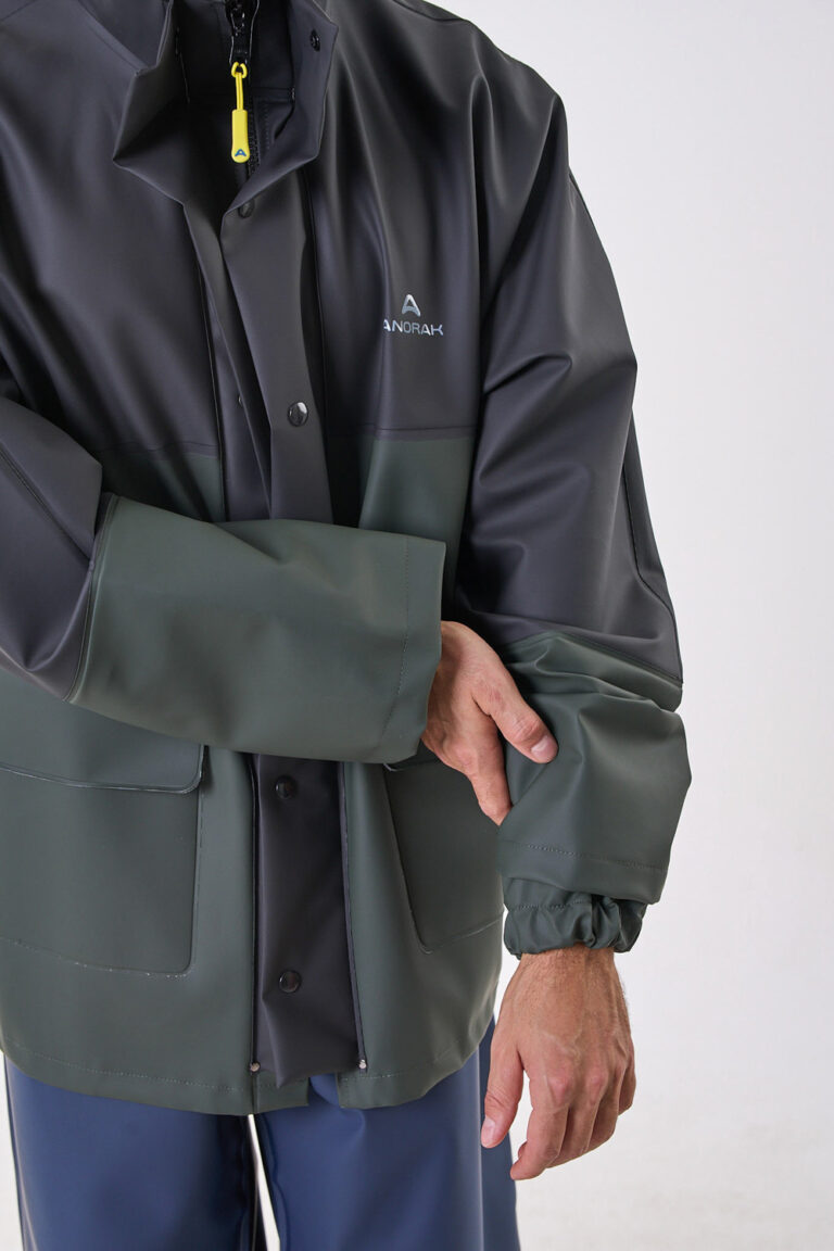 Road® long Anorak μαύρο & πράσινο λαδί